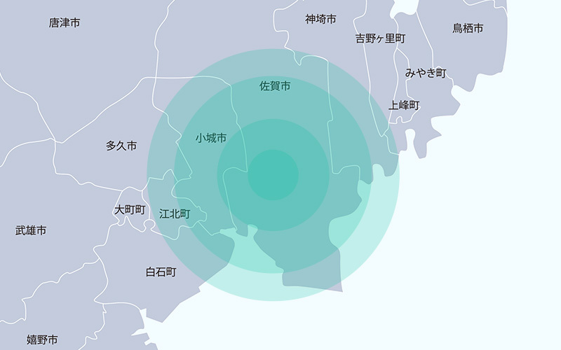 佐賀市を中心として16km圏内